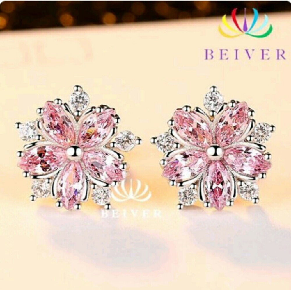18kt WGF CZ Cherry Blossom post earrings